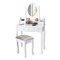 White Makeup Vanity Set with 4 Drawers, 360° Swivel Mirror, and Padded Stool